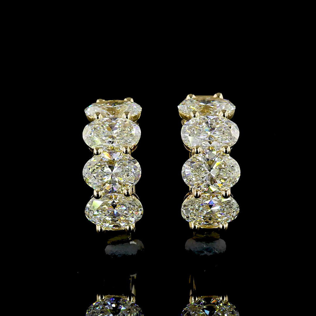 Lab-Grown 3.15 Carat Oval E-VS Diamond 14K Yellow Gold Huggies Earrings