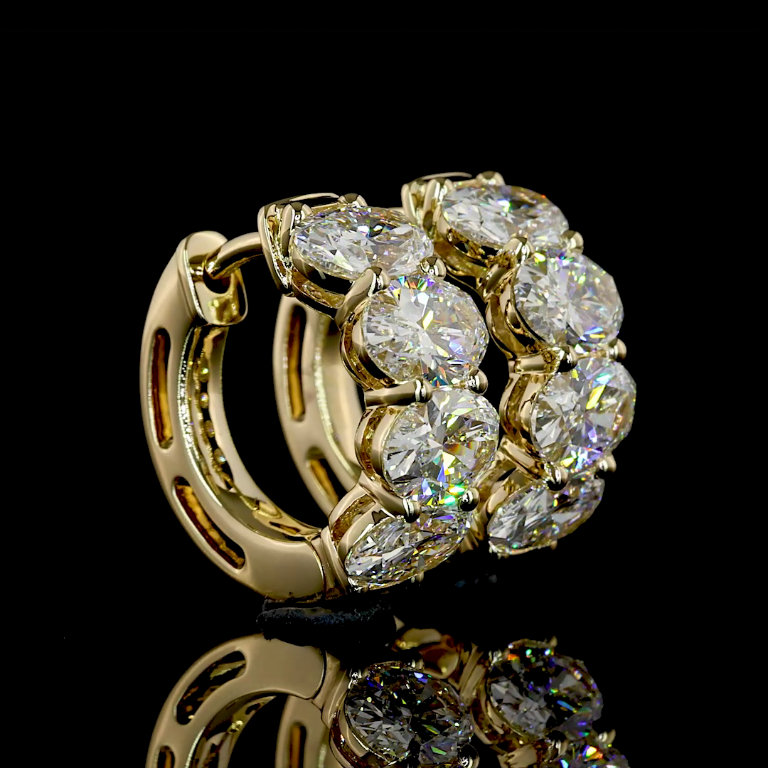 Lab-Grown 3.08 Carat Oval E-VS Diamond 14K Yellow Gold Huggies Earrings