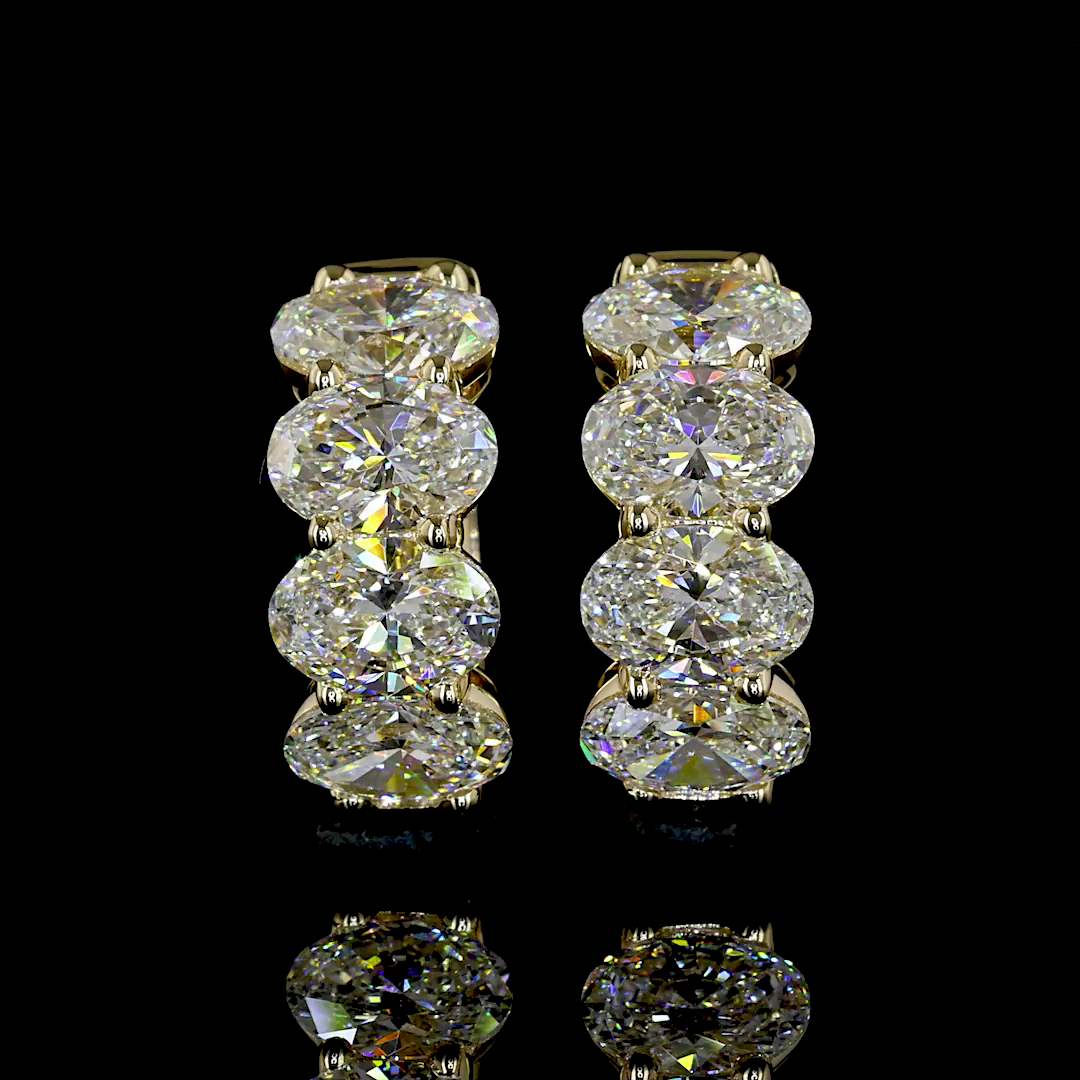 Lab-Grown 3.08 Carat Oval E-VS Diamond 14K Yellow Gold Huggies Earrings
