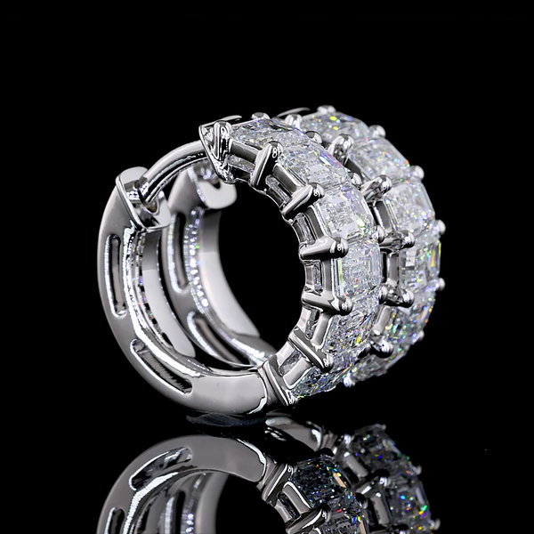 Lab-Grown 2.04 Carat Emerald E-VS Diamond 14K White Gold Huggies Earrings