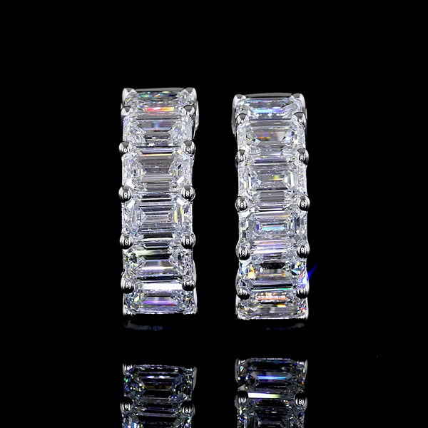 Lab-Grown 2.04 Carat Emerald E-VS Diamond 14K White Gold Huggies Earrings