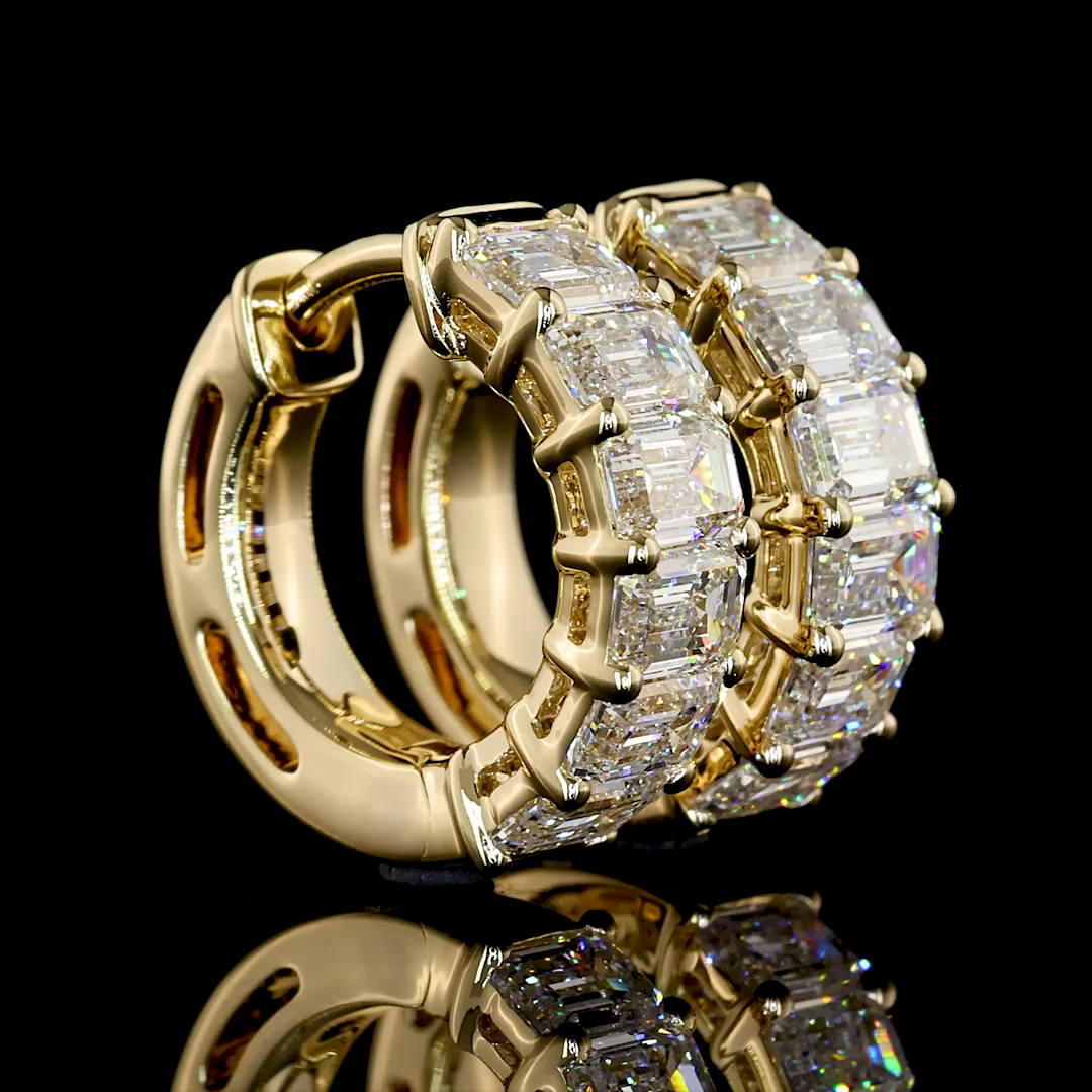 Lab-Grown 2.06 Carat Emerald E-VS Diamond 14K Yellow Gold Huggies Earrings