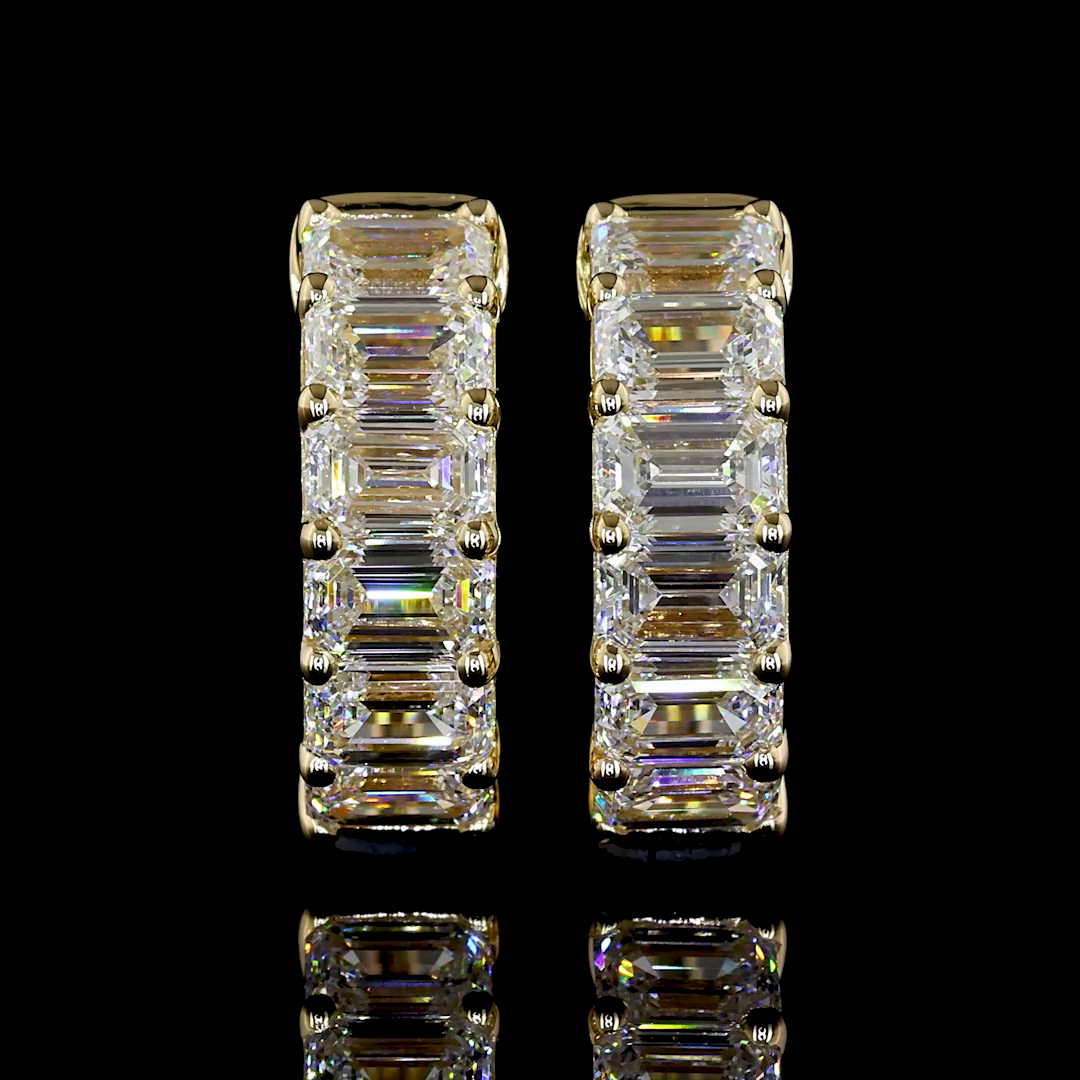 Lab-Grown 2.06 Carat Emerald E-VS Diamond 14K Yellow Gold Huggies Earrings