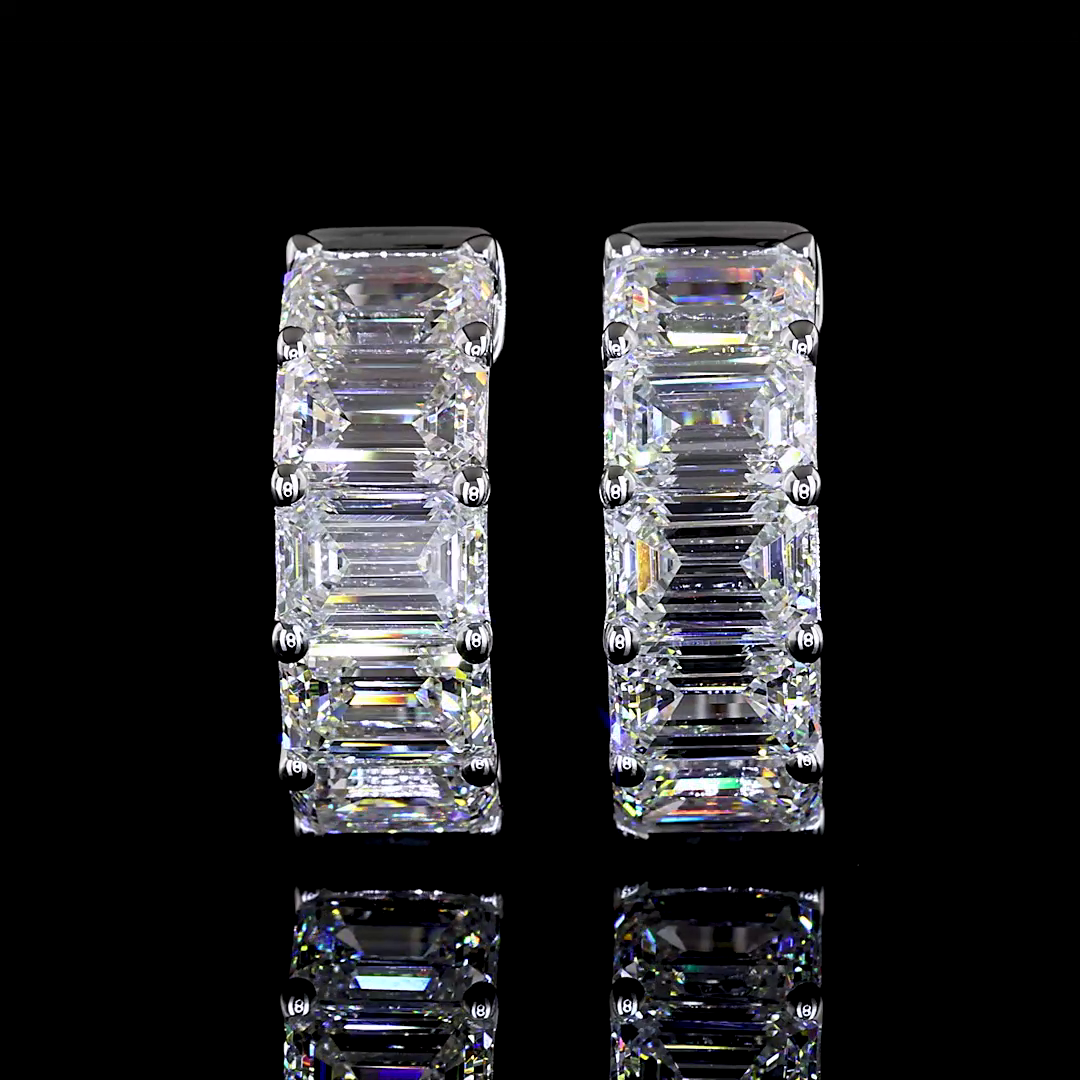 Lab-Grown 3.16 Carat Emerald E-VS Diamond 14K White Gold Huggies Earrings