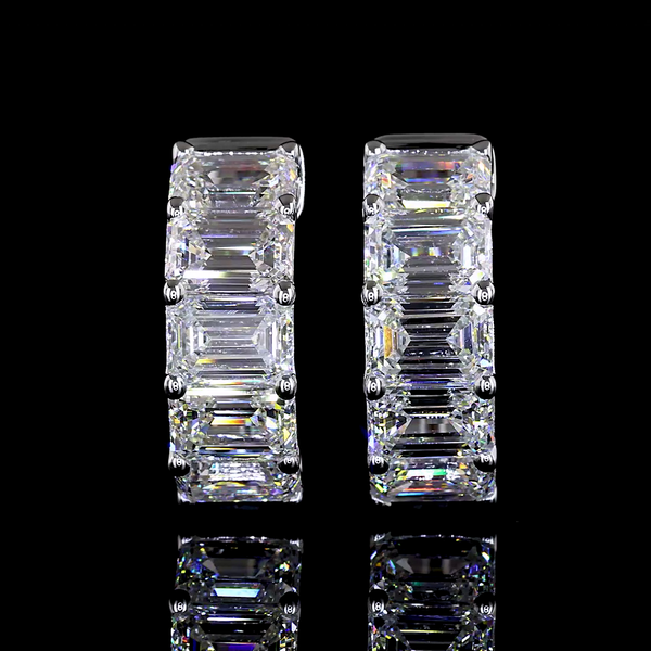 Lab-Grown 3.16 Carat Emerald E-VS Diamond 14K White Gold Huggies Earrings