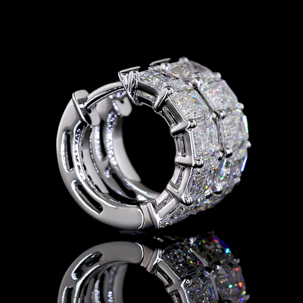 Lab-Grown 3.25 Carat Emerald E-VS Diamond 14K White Gold Huggies Earrings