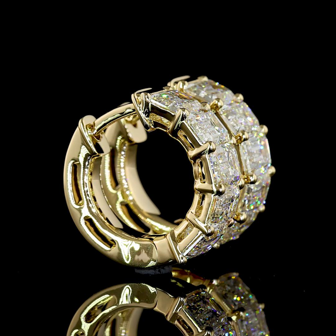 Lab-Grown 3.18 Carat Emerald E-VS1 Diamond 14K Yellow Gold Huggies Earrings