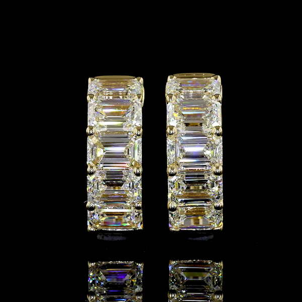 Lab-Grown 3.18 Carat Emerald E-VS1 Diamond 14K Yellow Gold Huggies Earrings