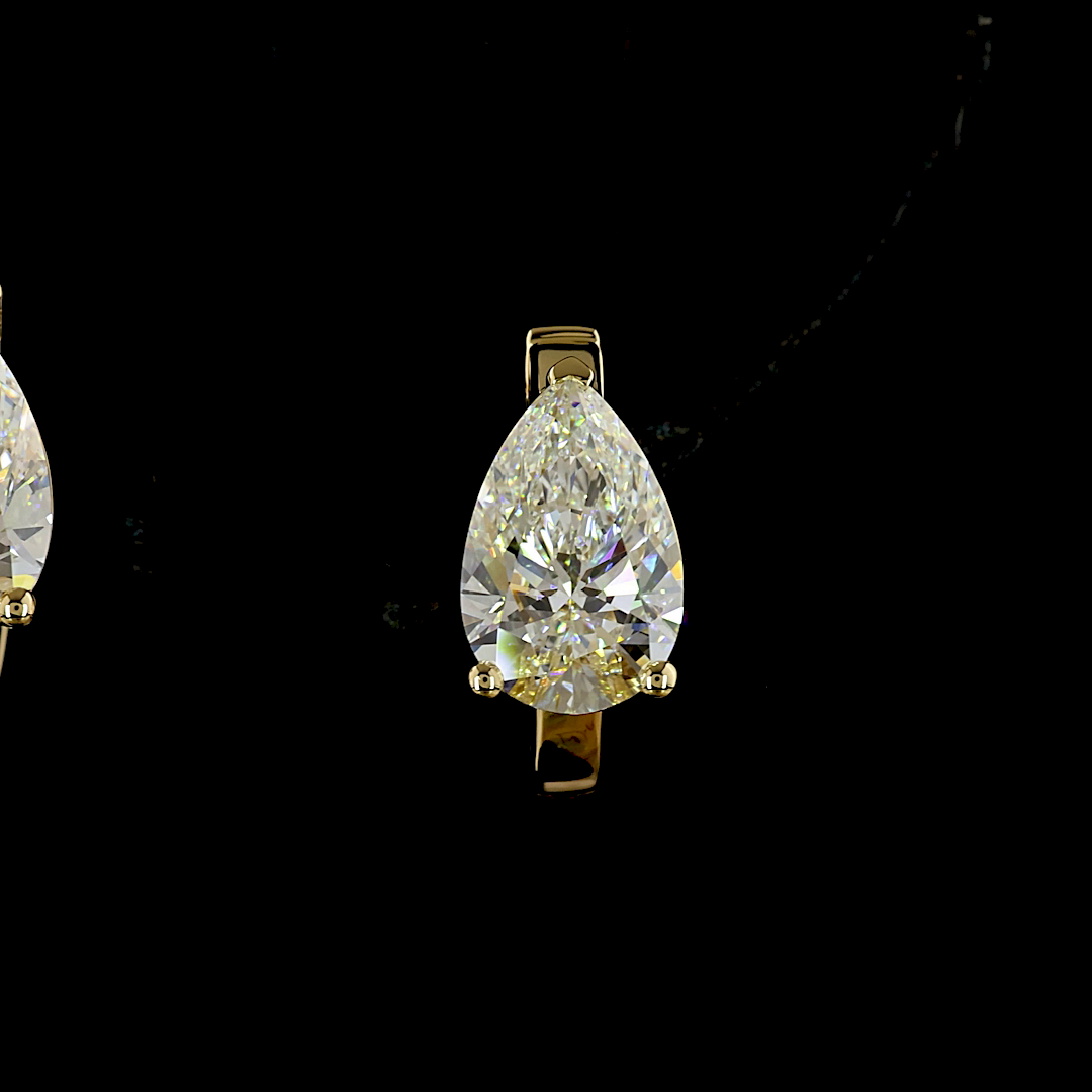 Lab-Grown 3 Carat Pear E-VVS2 Diamond 14K Yellow Gold Huggies Earrings