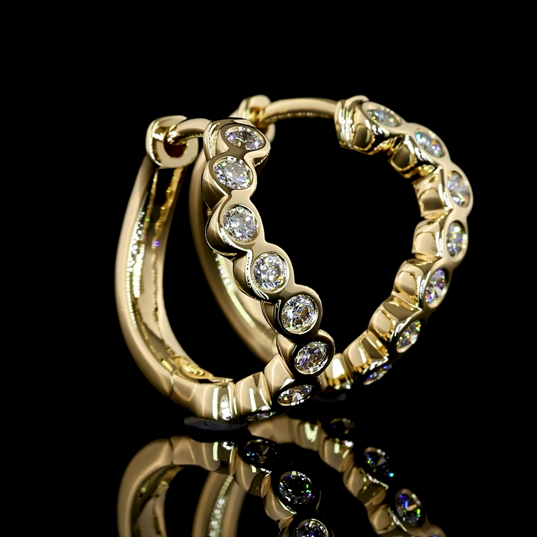 Lab-Grown 0.4 Carat Round E-VS Diamond 14K Yellow Gold Huggies Earrings