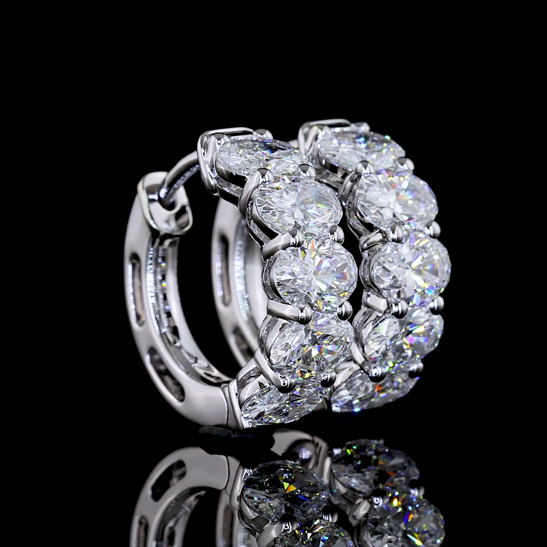 Lab-Grown 2.07 Carat Oval E-VS Diamond 14K White Gold Huggies Earrings