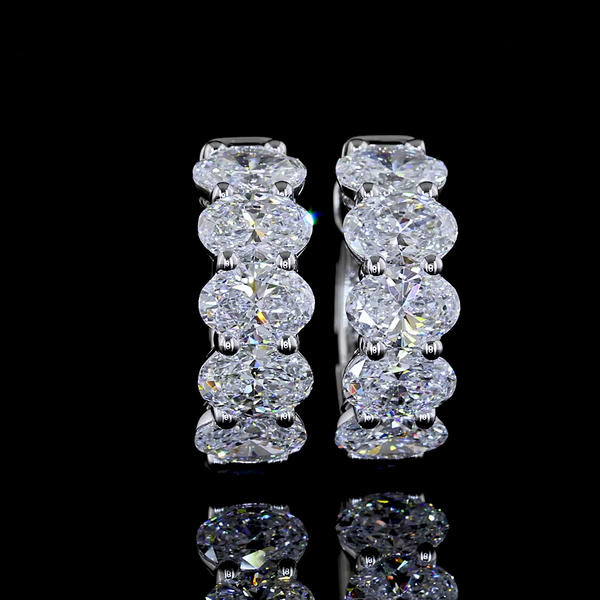 Lab-Grown 2.04 Carat Oval E-VS Diamond 14K White Gold Huggies Earrings