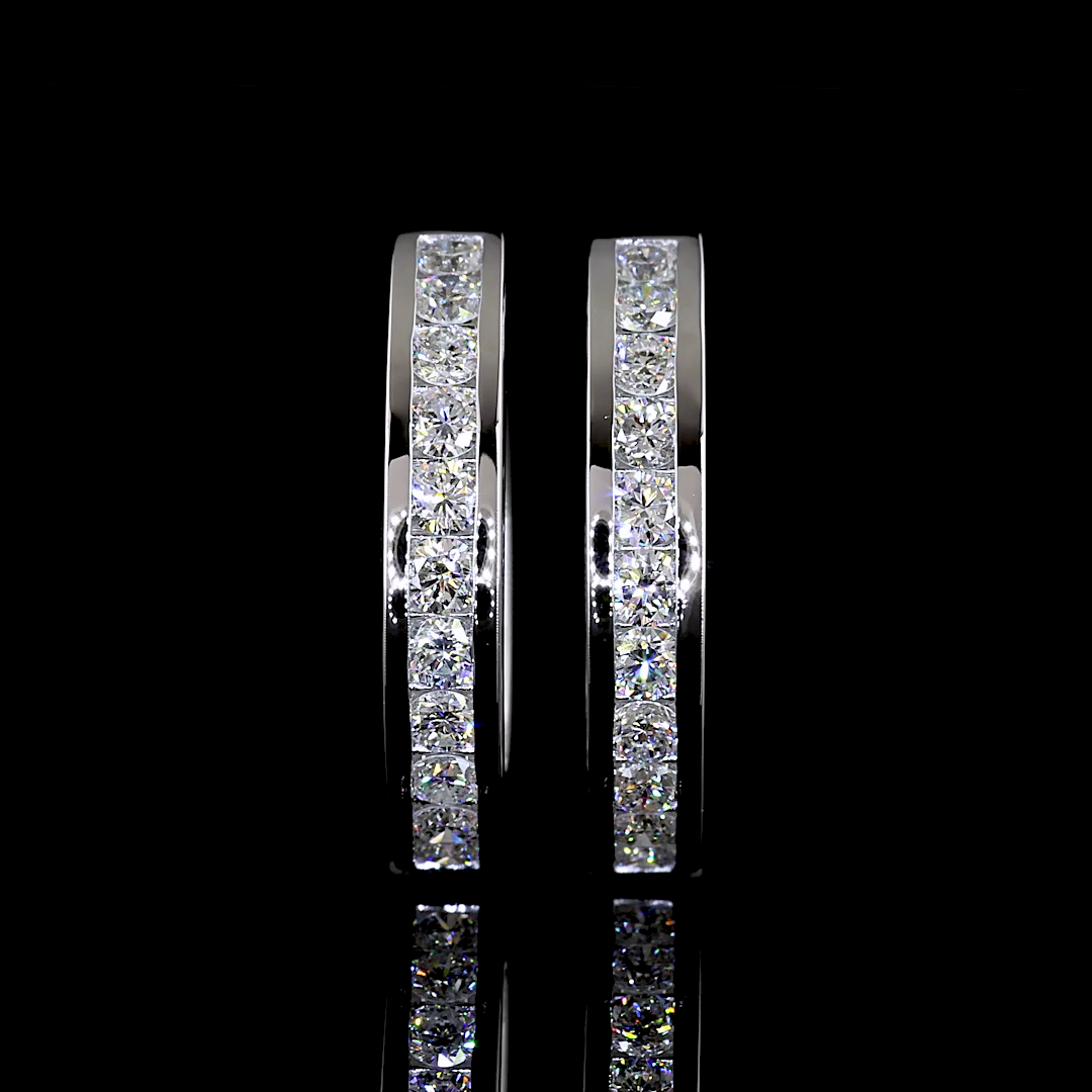 Lab-Grown 1.01 Carat Round F-VS1 Diamond 14K White Gold Huggies Earrings