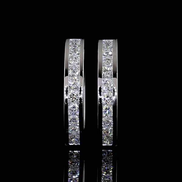 Lab-Grown 1.01 Carat Round F-VS1 Diamond 14K White Gold Huggies Earrings