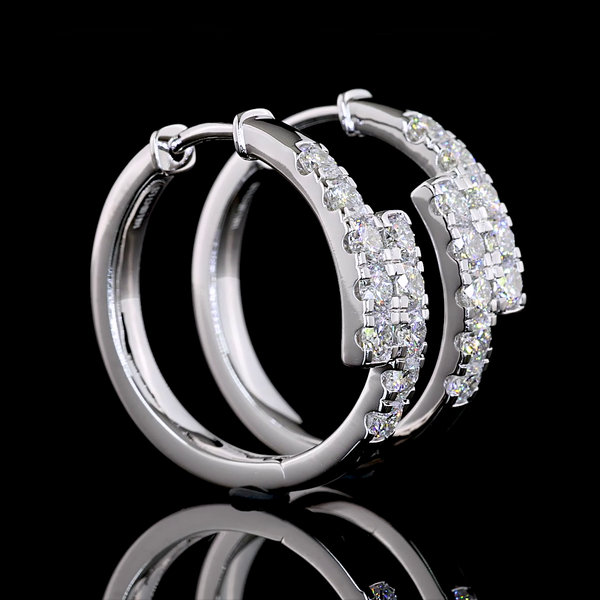 Lab-Grown 1.25 Carat Round F-VS2 Diamond 14K White Gold Huggies Earrings