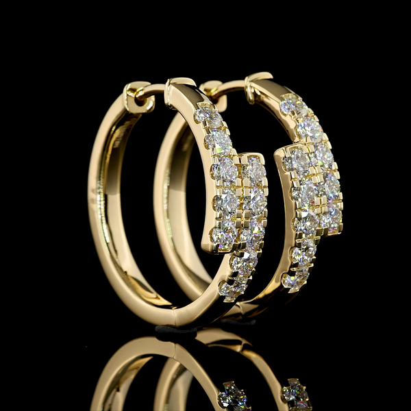 Lab-Grown 1.26 Carat Round F-VS2 Diamond 14K Yellow Gold Huggies Earrings
