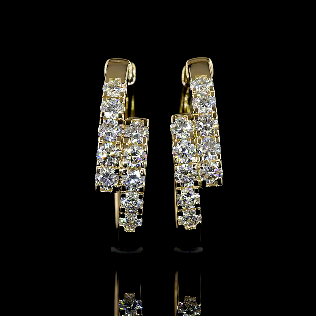 Lab-Grown 1.26 Carat Round F-VS2 Diamond 14K Yellow Gold Huggies Earrings