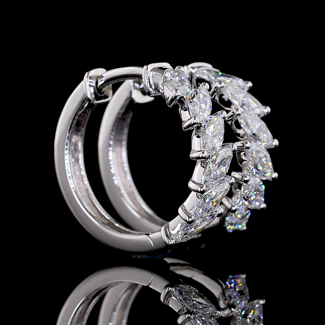 Lab-Grown 0.95 Carat Marquise E-VS Diamond 14K White Gold Huggies Earrings