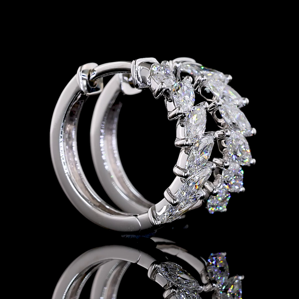 Lab-Grown 0.95 Carat Marquise E-VS Diamond 14K White Gold Huggies Earrings