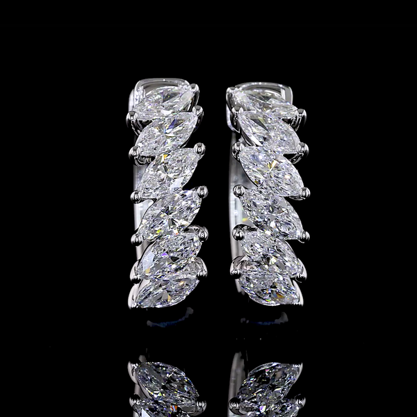 Lab-Grown 0.95 Carat Marquise E-VS Diamond 14K White Gold Huggies Earrings