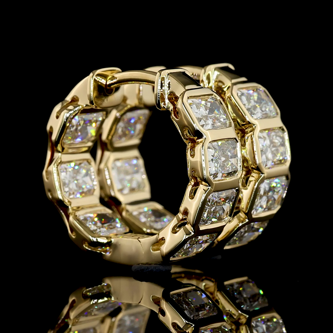 Lab-Grown 3.04 Carat Radiant E-VS Diamond 14K Yellow Gold Huggies Earrings