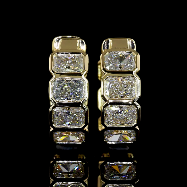 Lab-Grown 3.04 Carat Radiant E-VS Diamond 14K Yellow Gold Huggies Earrings
