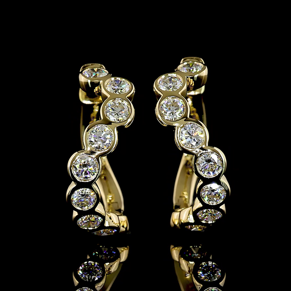 Lab-Grown 1 Carat Round E-VS Diamond 14K Yellow Gold Huggies Earrings