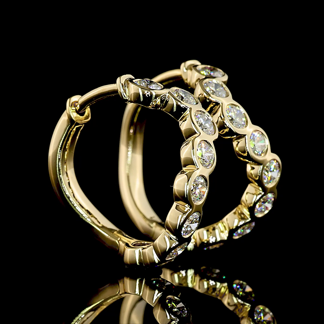 Lab-Grown 1 Carat Round E-VS Diamond 14K Yellow Gold Huggies Earrings