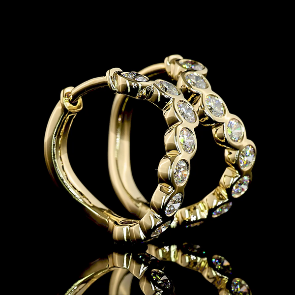 Lab-Grown 1 Carat Round E-VS Diamond 14K Yellow Gold Huggies Earrings