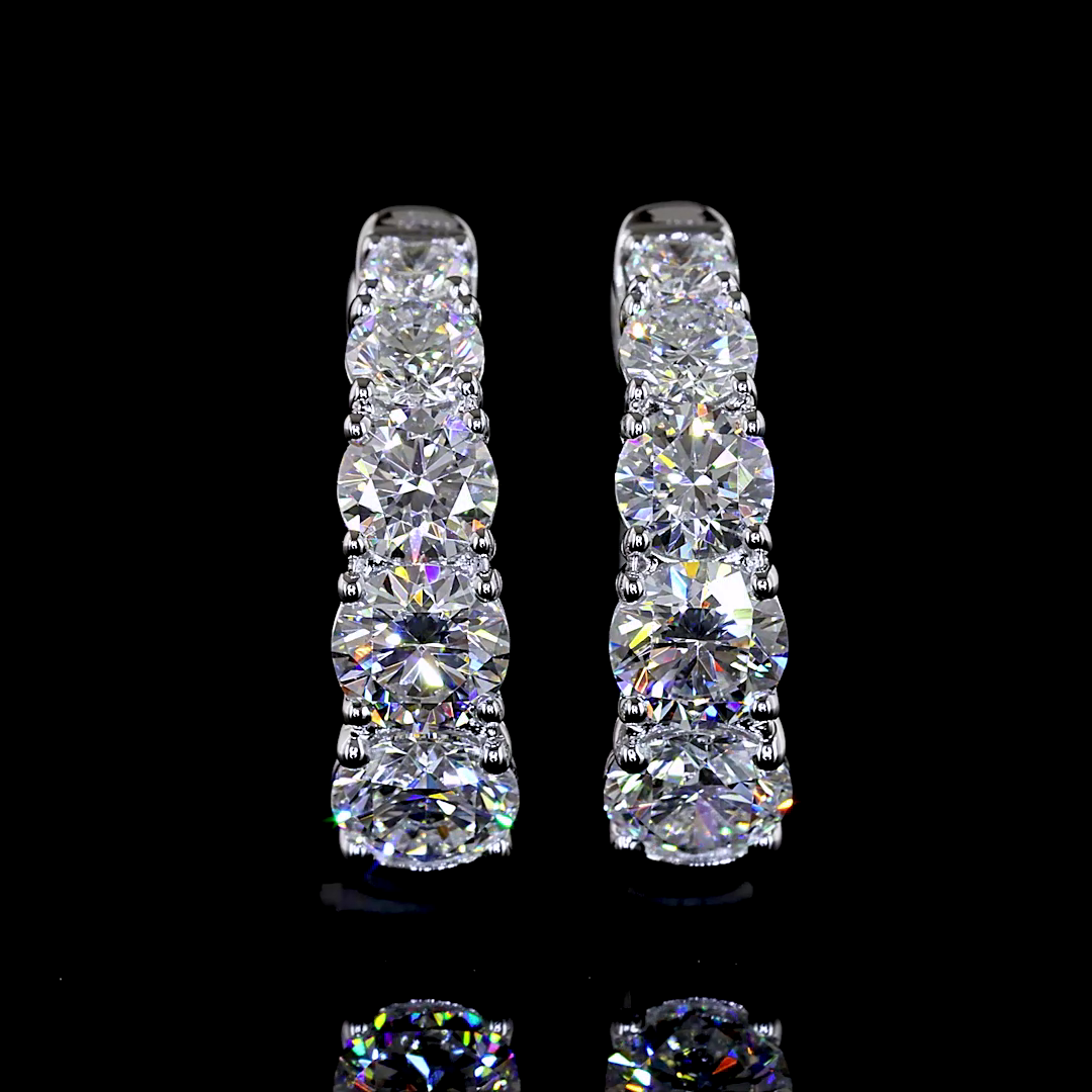 Lab-Grown 1.54 Carat Round E-VS Diamond 14K White Gold Huggies Earrings
