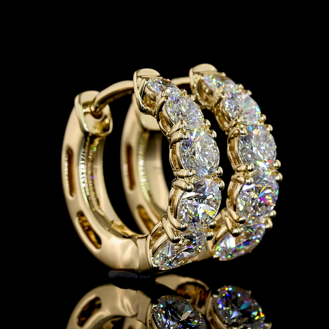 Lab-Grown 1.48 Carat Round E-VS Diamond 14K Yellow Gold Huggies Earrings