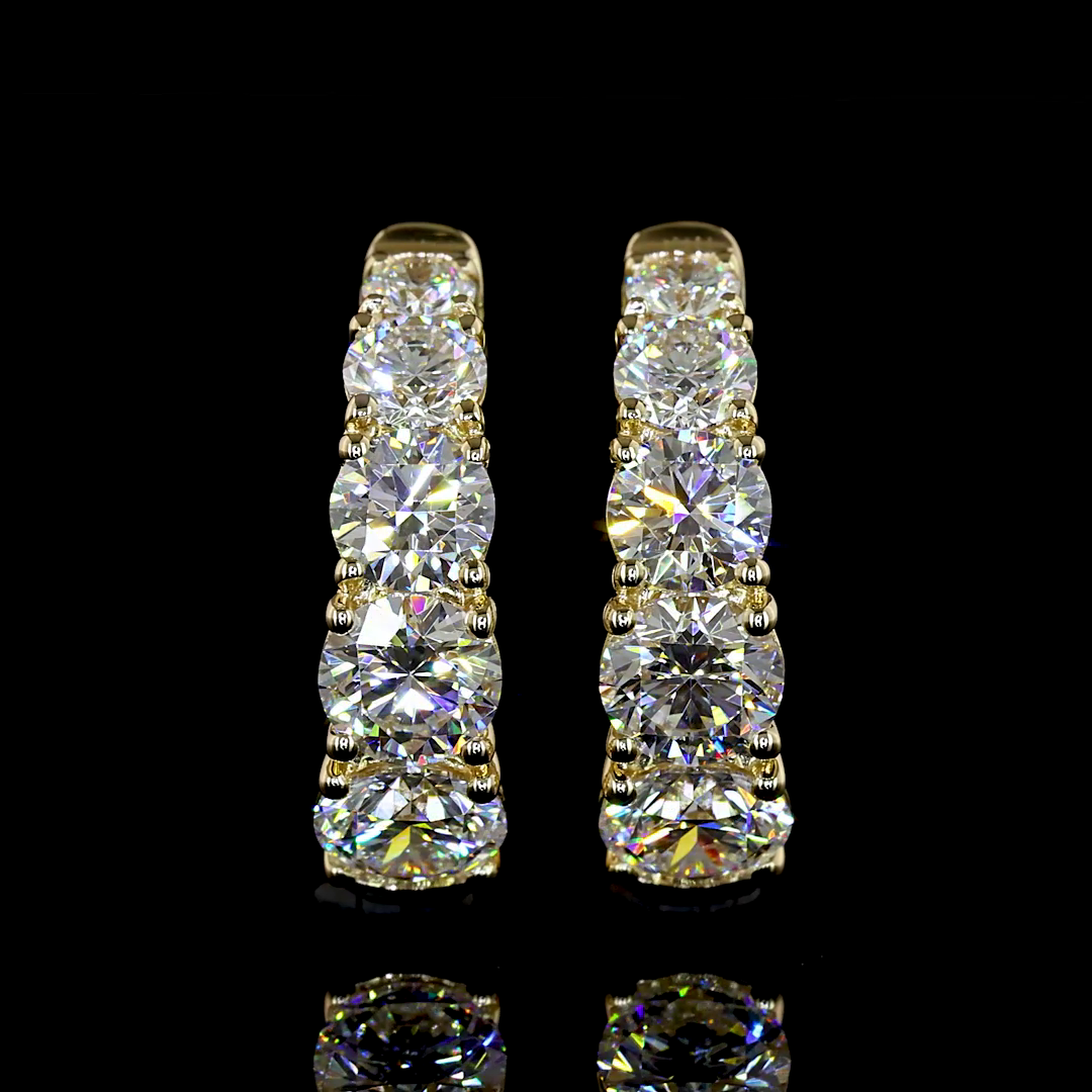 Lab-Grown 1.48 Carat Round E-VS Diamond 14K Yellow Gold Huggies Earrings