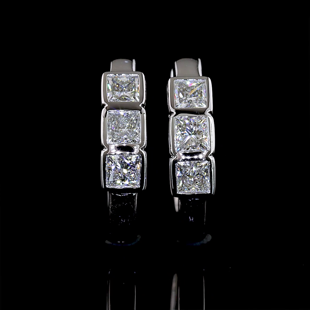 Lab-Grown 0.93 Carat Princess E-VS Diamond 14K White Gold Huggies Earrings