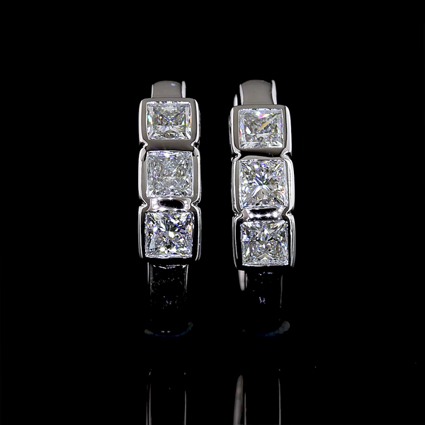 Lab-Grown 0.93 Carat Princess E-VS Diamond 14K White Gold Huggies Earrings