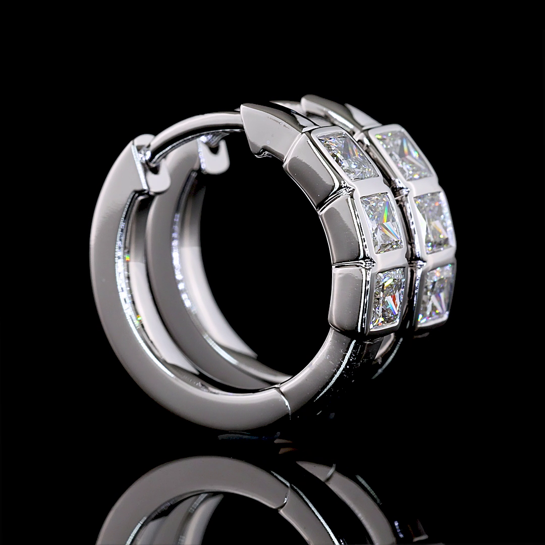 Lab-Grown 0.93 Carat Princess E-VS Diamond 14K White Gold Huggies Earrings