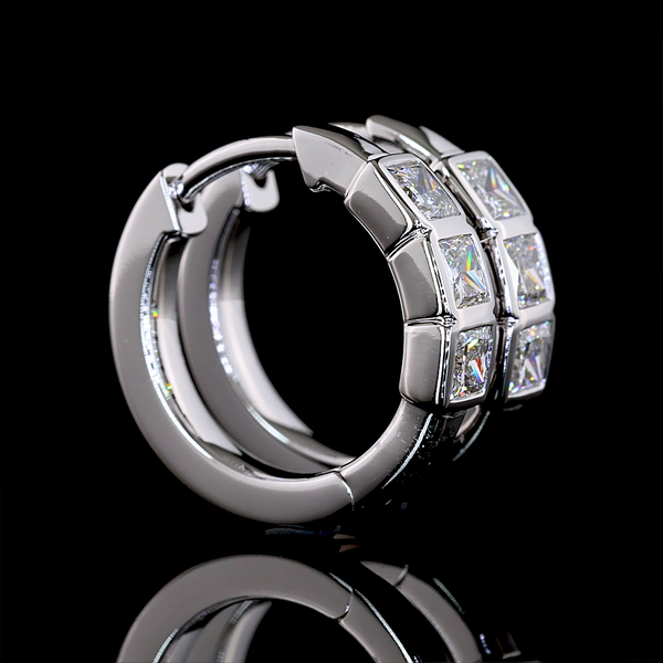 Lab-Grown 0.93 Carat Princess E-VS Diamond 14K White Gold Huggies Earrings