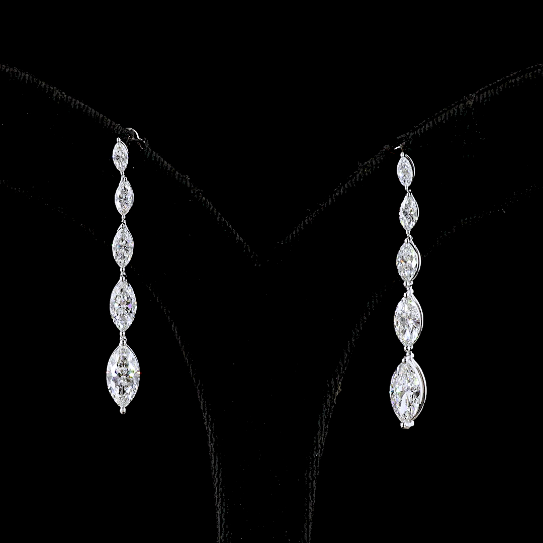 Lab-Grown 3.58 Carat Marquise E-F-VS Diamond 14K White Gold Hanging Earrings