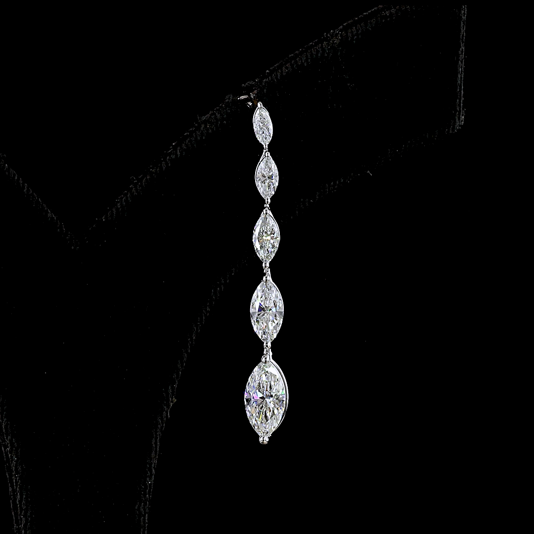 Lab-Grown 3.58 Carat Marquise E-F-VS Diamond 14K White Gold Hanging Earrings
