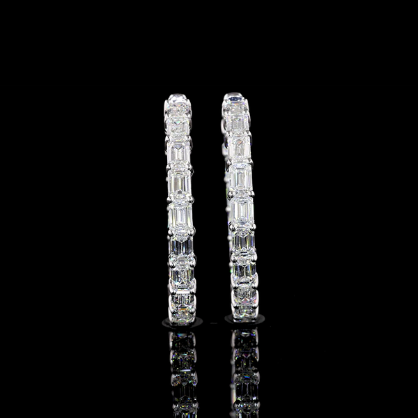 Lab-Grown 6.9 Carat Emerald D-VS2 Diamond 14K White Gold Hoops Earrings