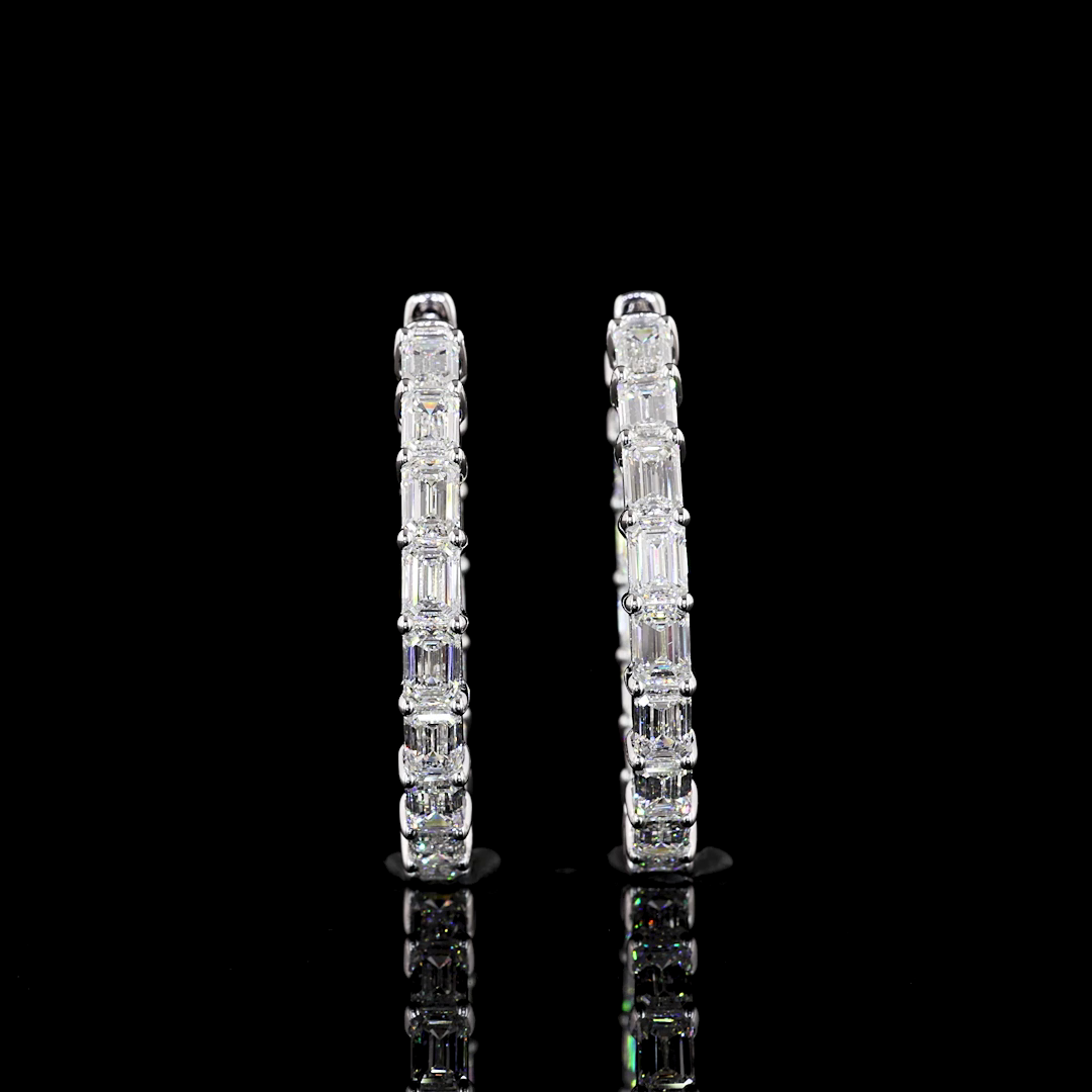 Lab-Grown 6.27 Carat Emerald E-VS1 Diamond 14K White Gold Hoops Earrings