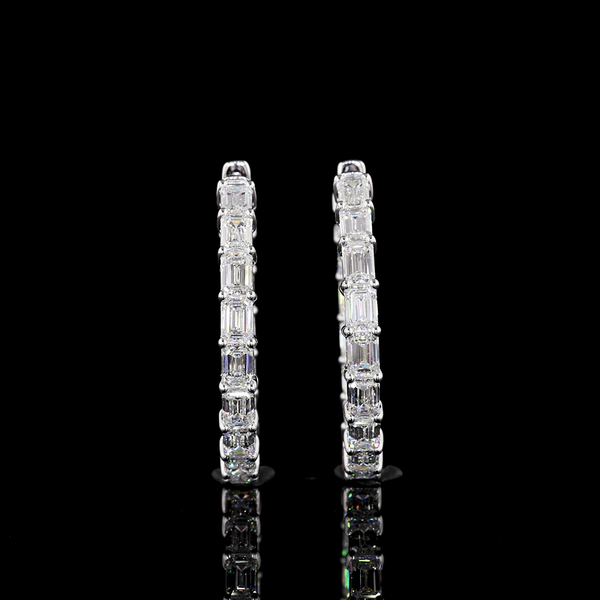 Lab-Grown 6.27 Carat Emerald E-VS1 Diamond 14K White Gold Hoops Earrings