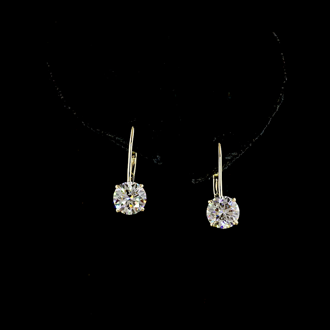 Lab-Grown 3.1 Carat Round E-VS1 Diamond 14K Yellow Gold Hanging Earrings