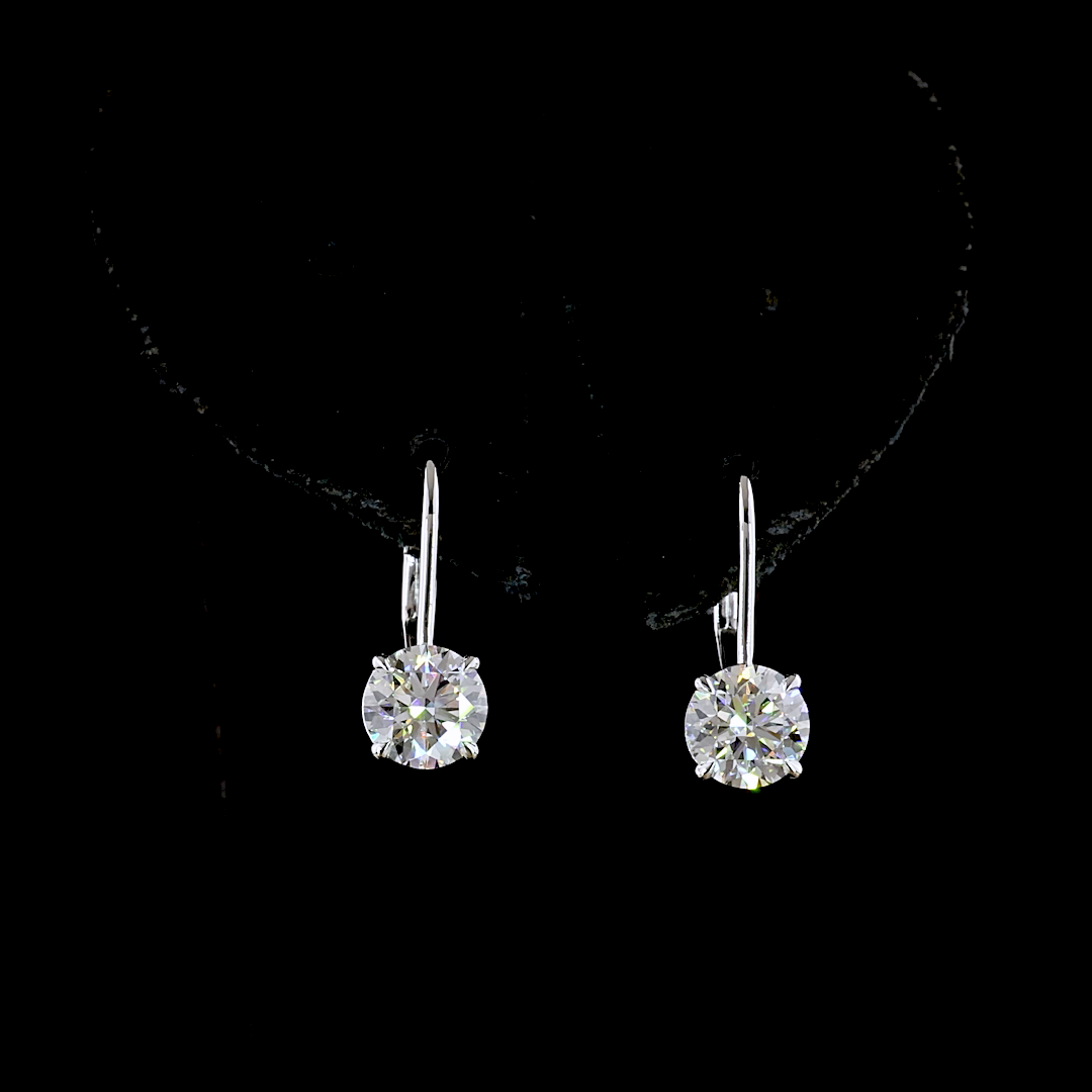 Lab-Grown 3.1 Carat Round F-VVS2 Diamond 14K White Gold Hanging Earrings