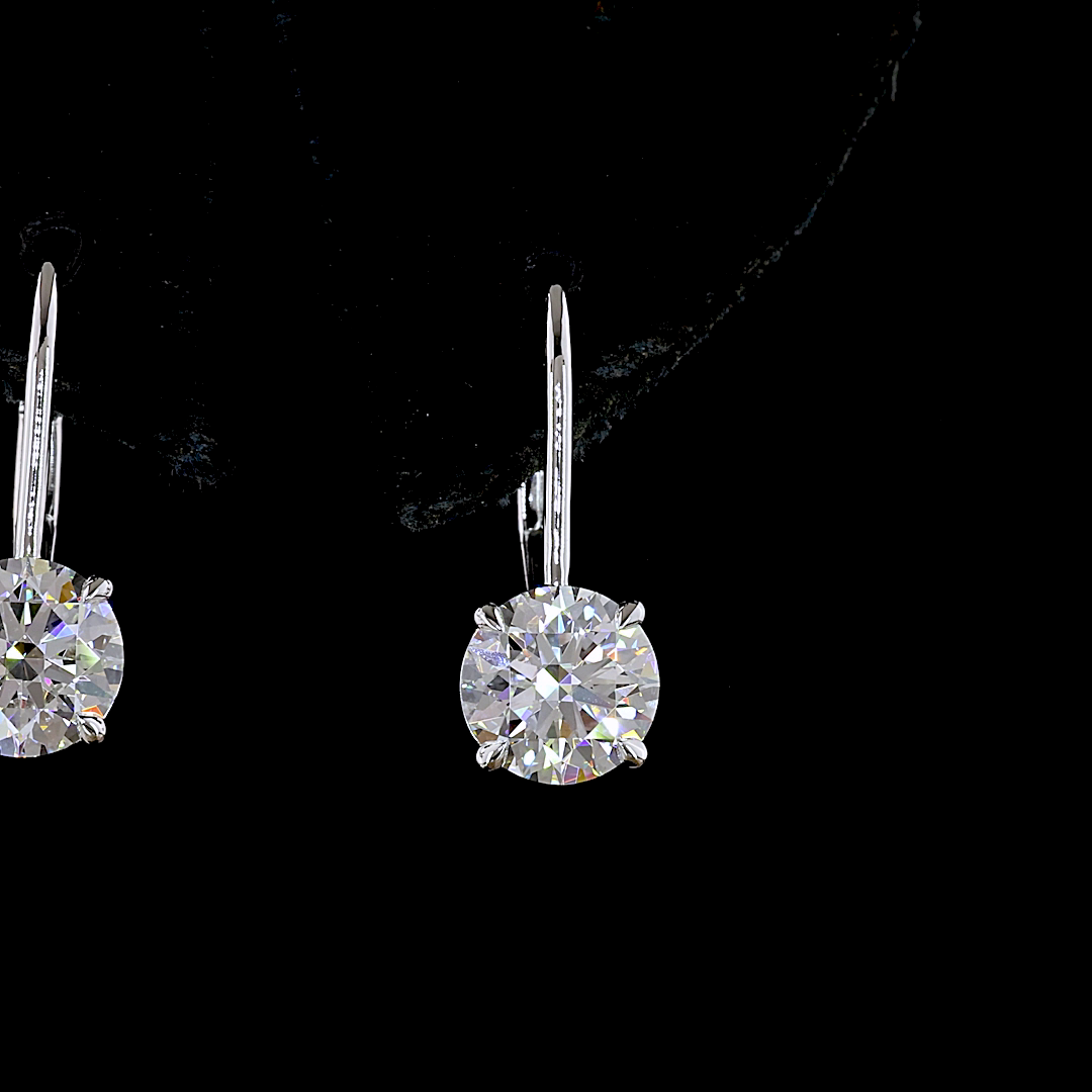 Lab-Grown 3.1 Carat Round F-VVS2 Diamond 14K White Gold Hanging Earrings