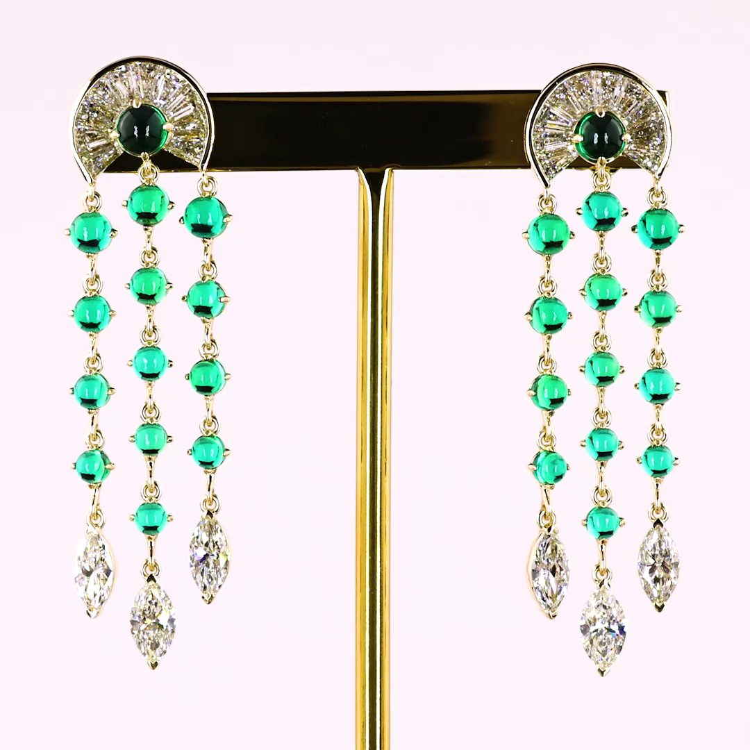 Lab-Grown 3.89 Carat MIX -VS2 Diamond 14K Yellow Gold Hanging Earrings