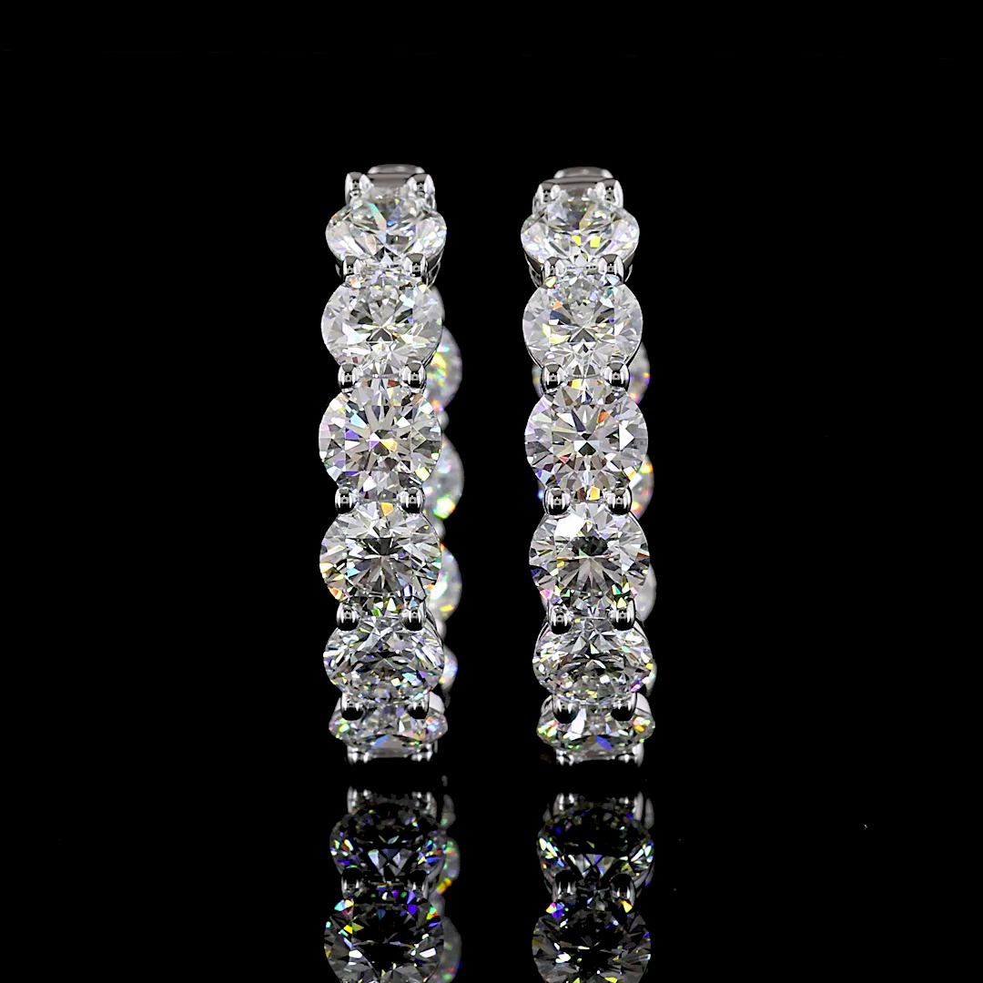 Lab-Grown 6.61 Carat Round E-VS Diamond 14K White Gold Huggies Earrings