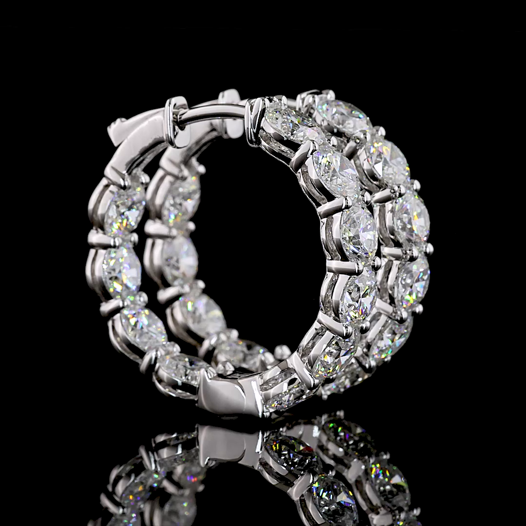 Lab-Grown 6.92 Carat Round F-VS2 Diamond 14K White Gold Huggies Earrings