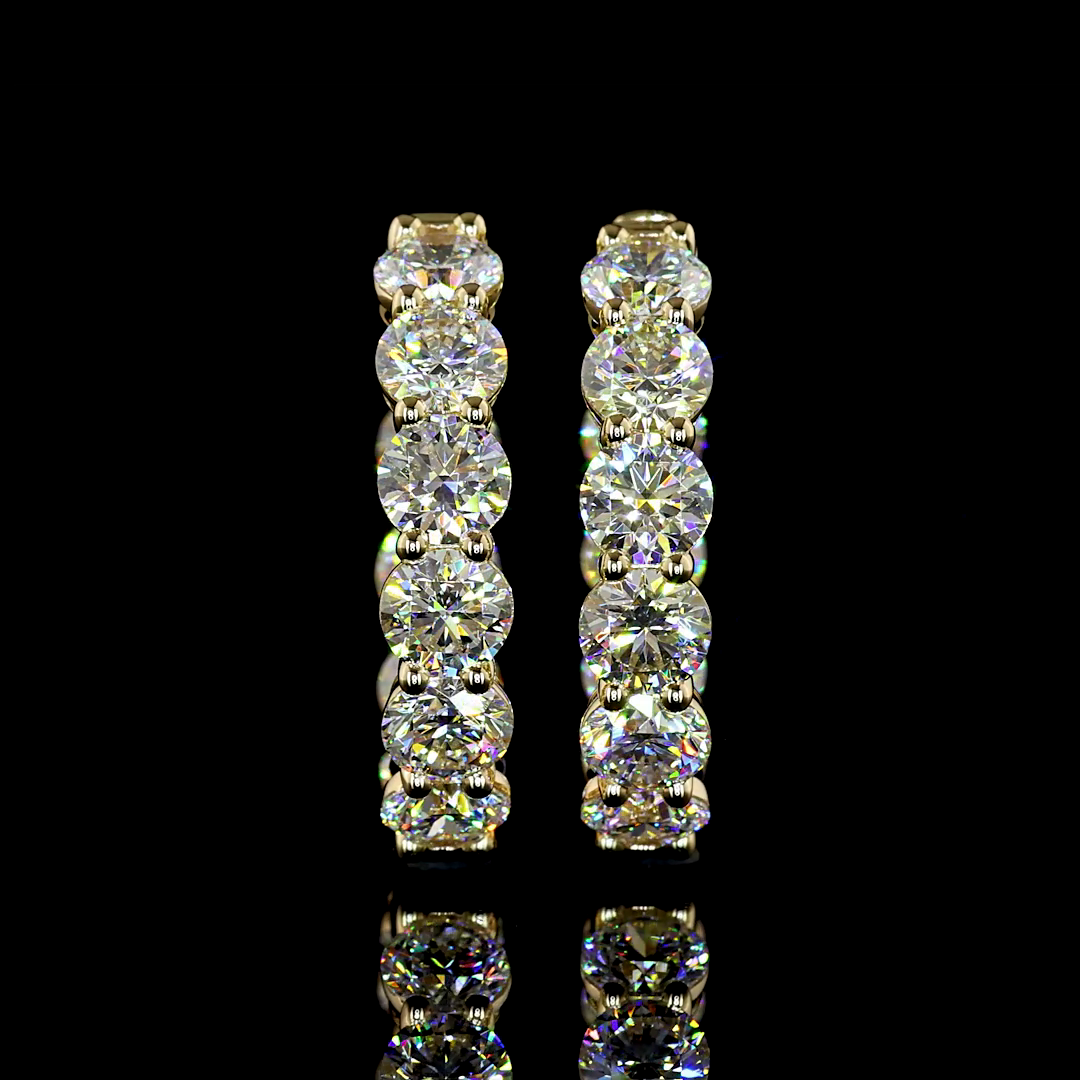 Lab-Grown 6.57 Carat Round E-VS Diamond 14K Yellow Gold Hoops Earrings