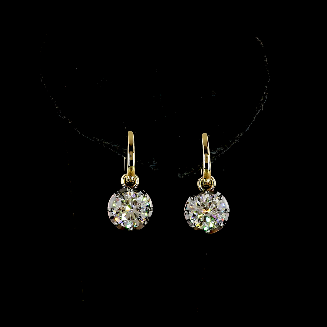 Lab-Grown 3.07 Carat Round E-VS1 Diamond 14K Yellow Gold Hanging Earrings