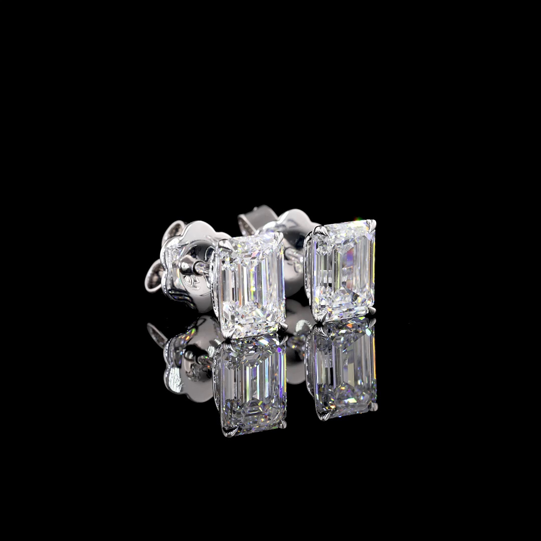 Lab-Grown 2.09 Carat Emerald E-VVS2 Diamond 14K White Gold Studs Earrings